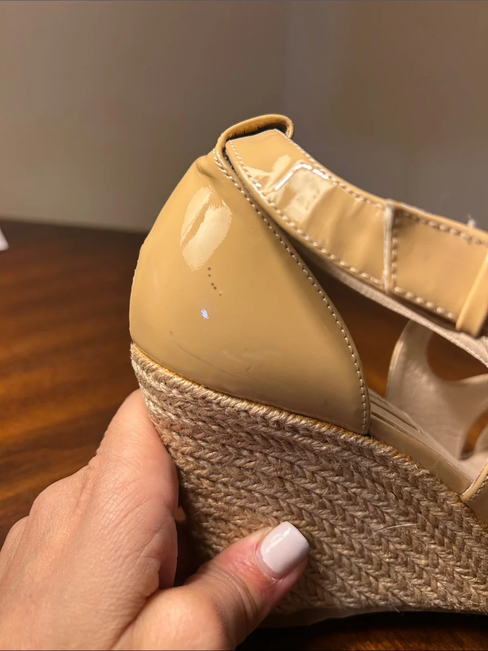 L. K. Bennett Patent Nude Braided Wedge Heels